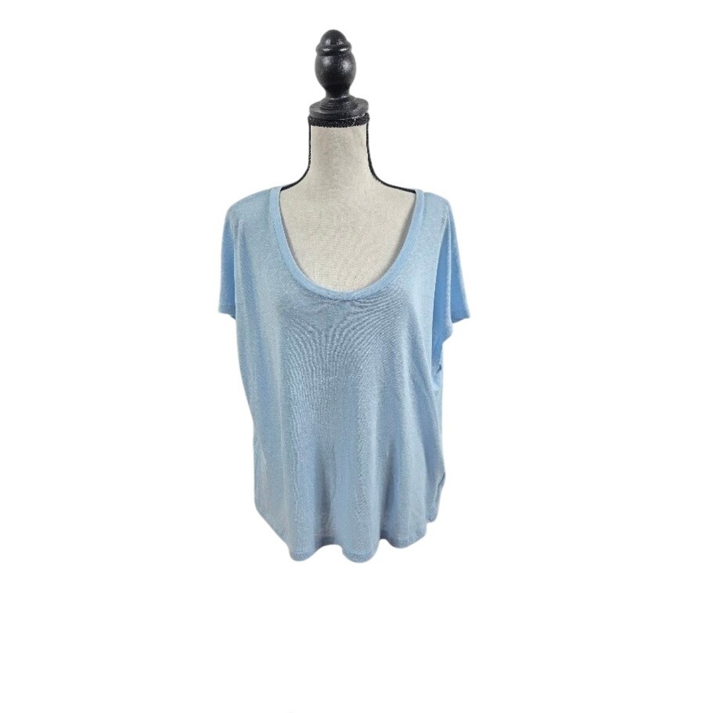 Gap T-Shirt Women Large New‎ Blue Linen Blend Scoop Neck Short Sleeve Relaxed